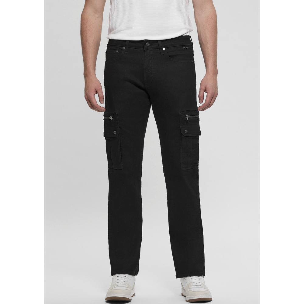 Guess Men Mateo Zip Denim Cargo Pants Rinsed Black Size 33X32